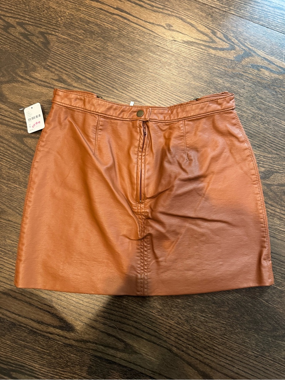 Free People Cognac Faux Leather Mini Skirt with Side Zip - Picture 3 of 8
